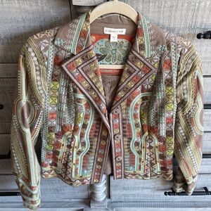 Coldwater Creek Embroidered Brown Jacket with Mint and Orange Accents